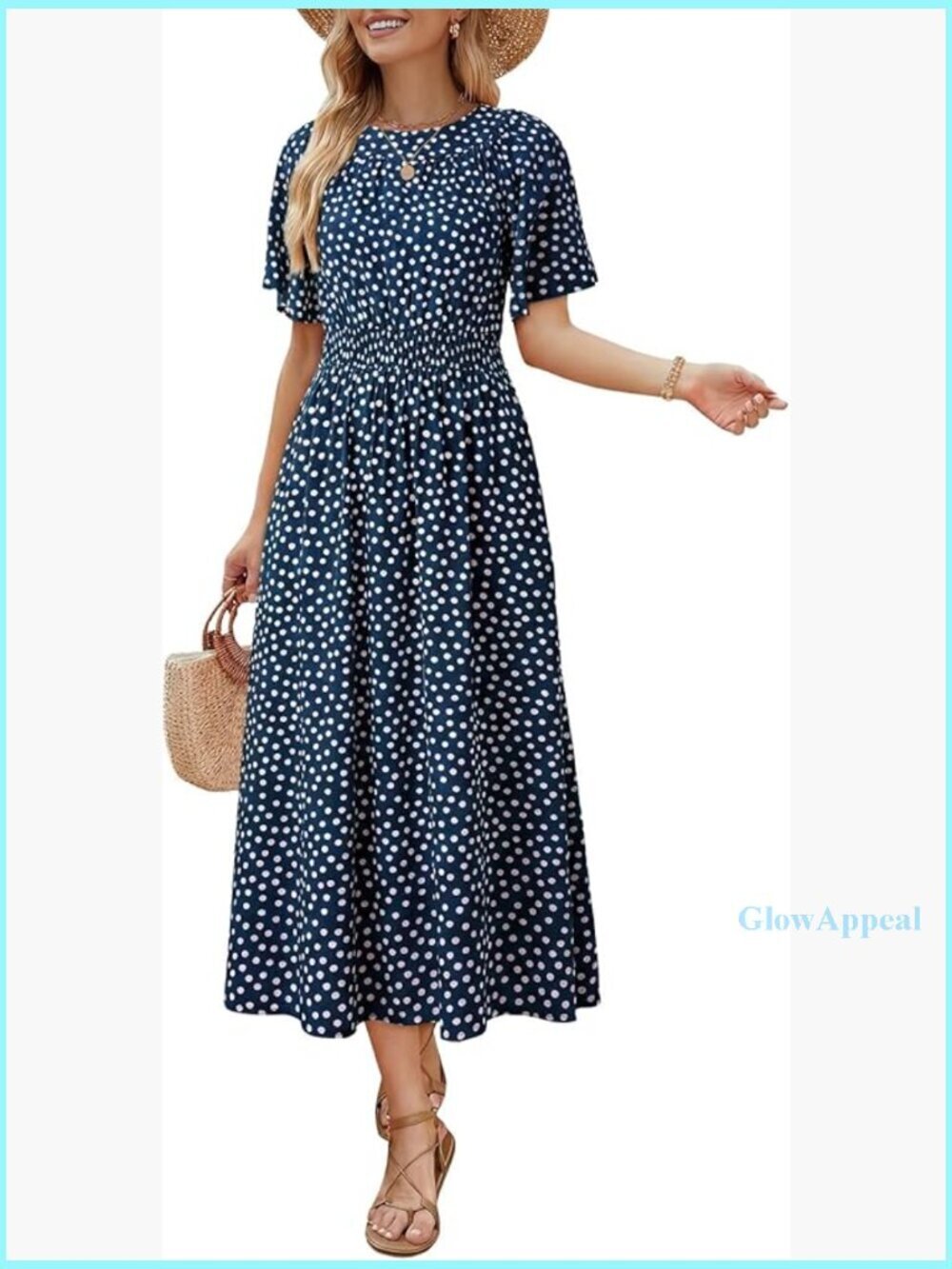 Boho Midi Maxi Dress Viscose Short Sleeve A-Line Flowy Beach Casual